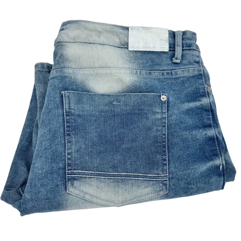 Southpole Jeans Mens 42x32 (43x32 ACTUAL) Moto Faded Wash Denim‎ Distressed